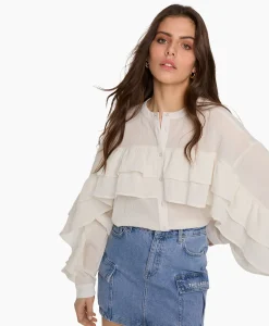 Alix The Label Blouse Woven Structured Chiffon Ruffle Ecru