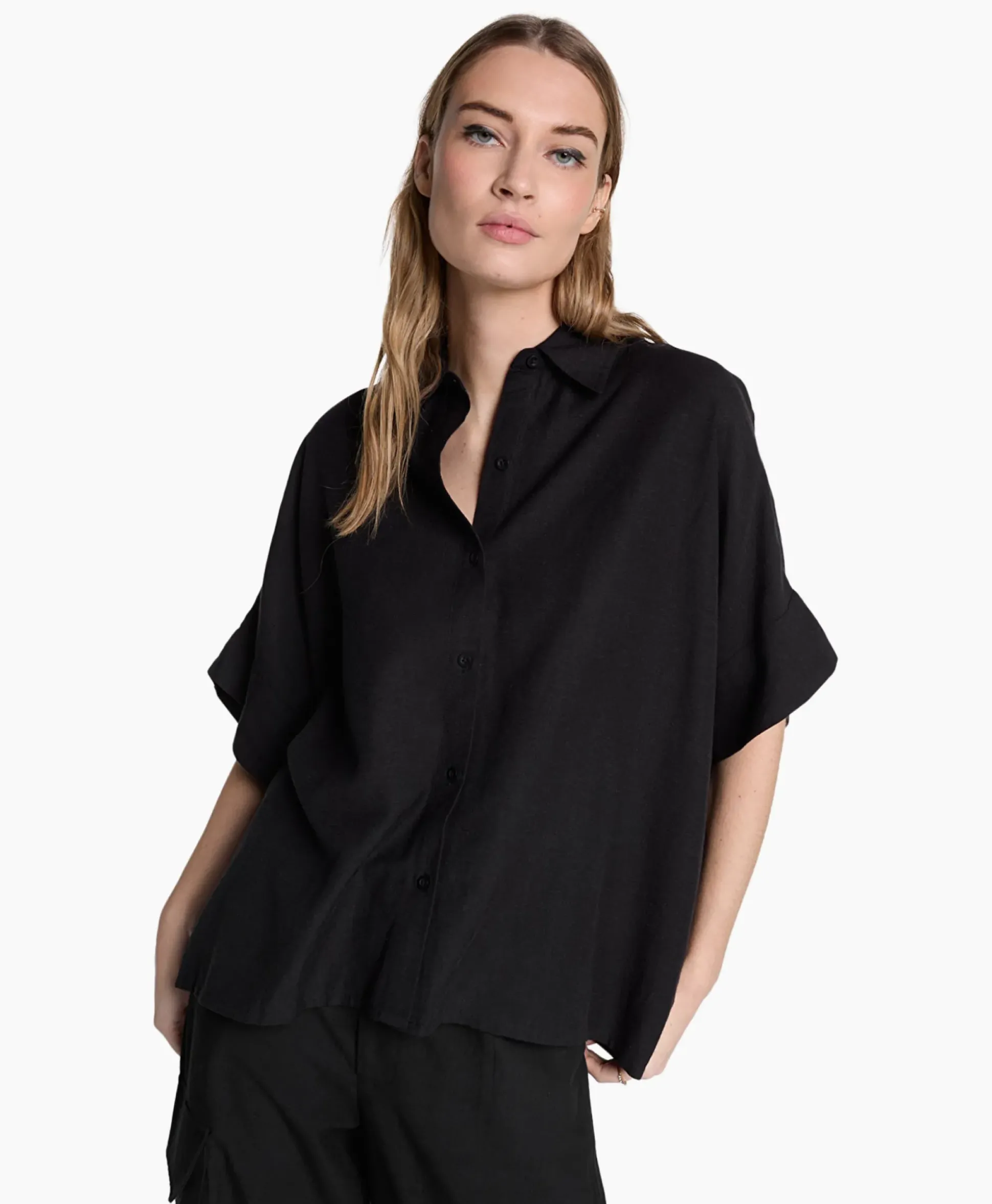 Alix The Label Blouse Woven Linen Oversized Zwart