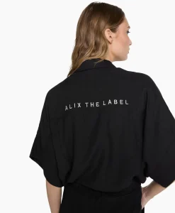 Alix The Label Blouse Woven Linen Oversized Zwart