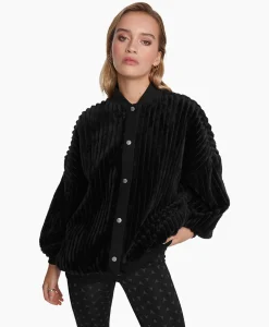 Alix The Label Jack Woven Rib Fur Bomber Zwart