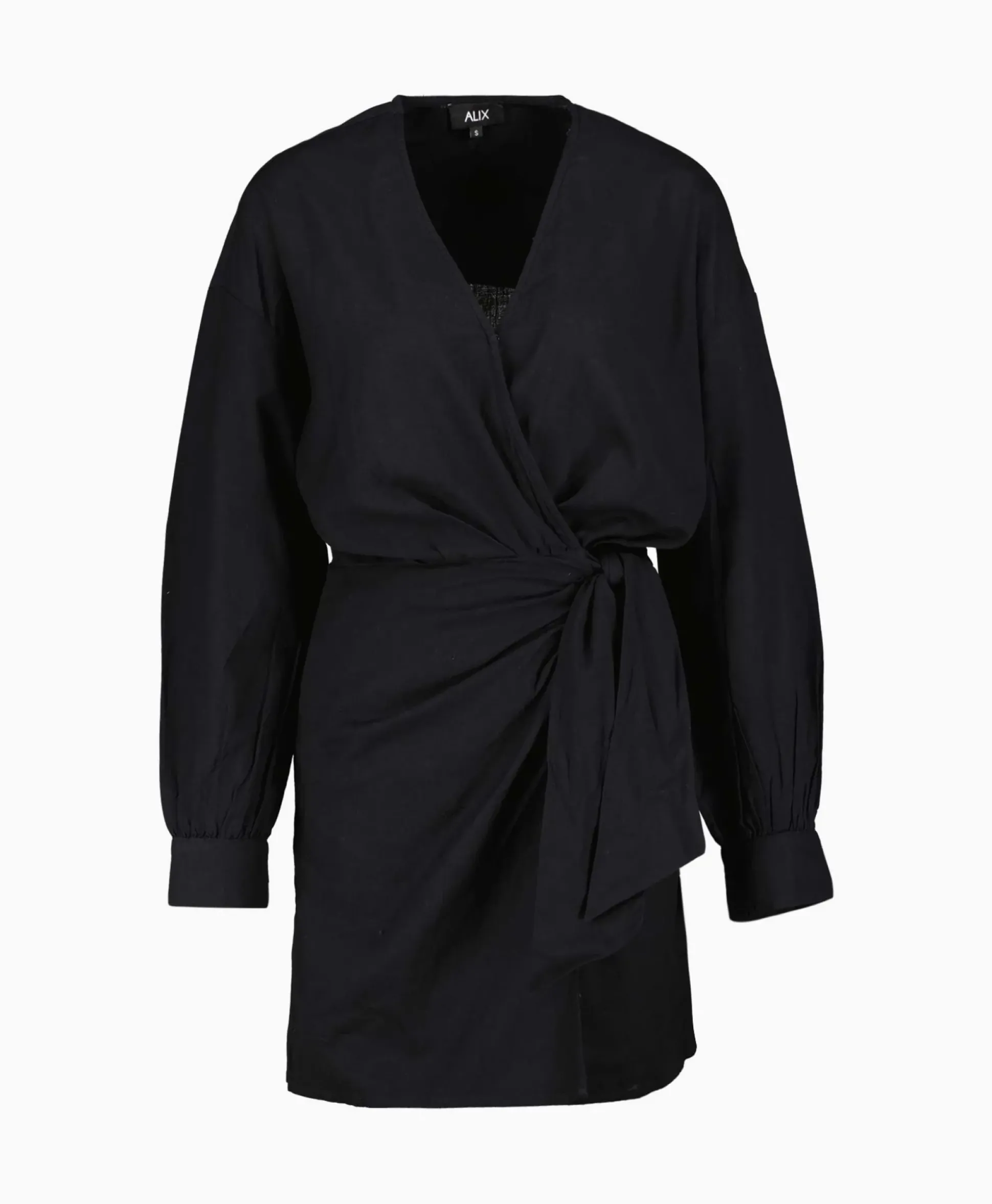 Alix The Label Jurk Ladies Woven Linen Look Wrap Dress Zwart