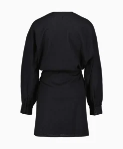 Alix The Label Jurk Ladies Woven Linen Look Wrap Dress Zwart