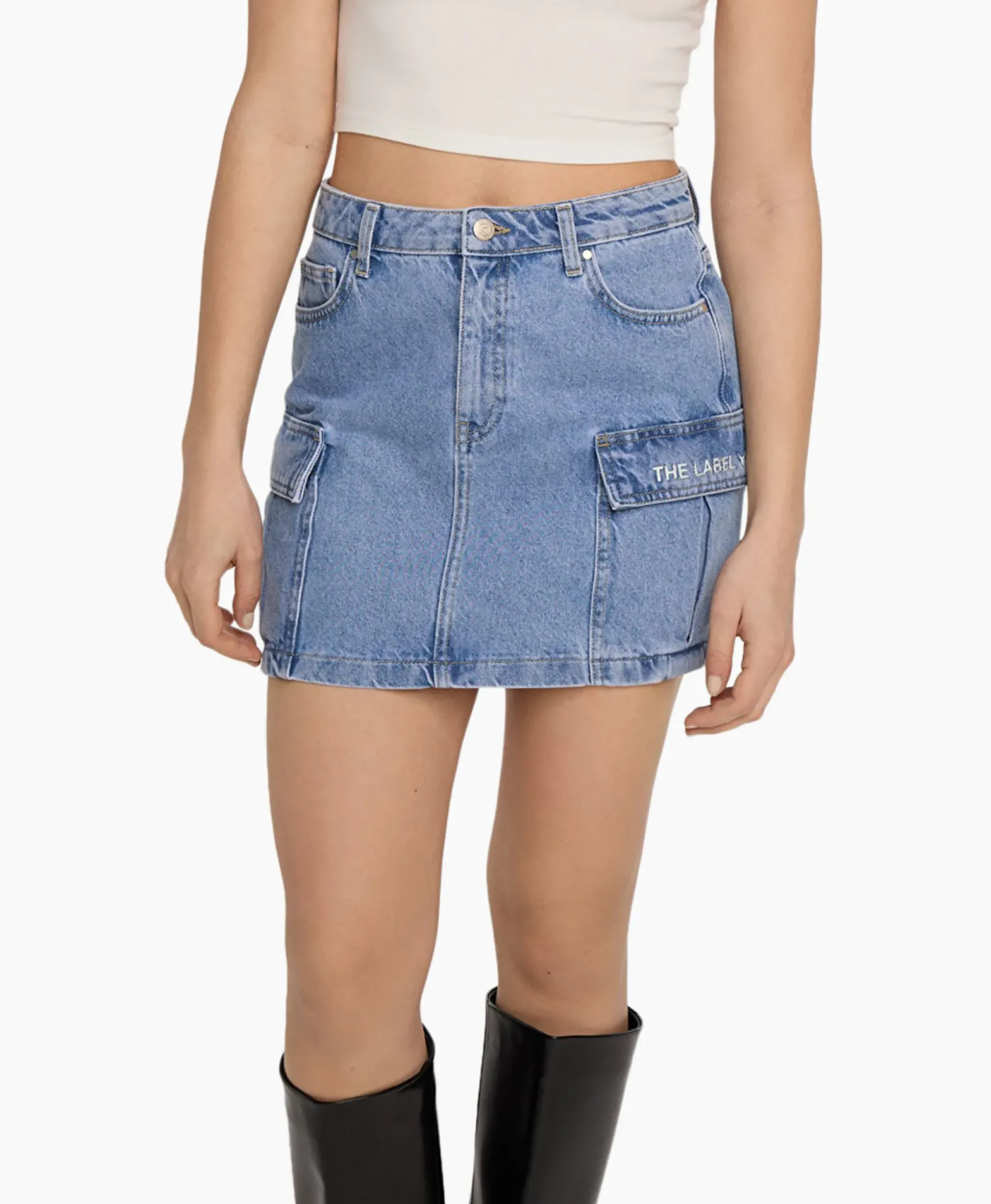 Alix The Label Minirok Woven Denim Cargo Blauw