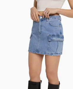 Alix The Label Minirok Woven Denim Cargo Blauw