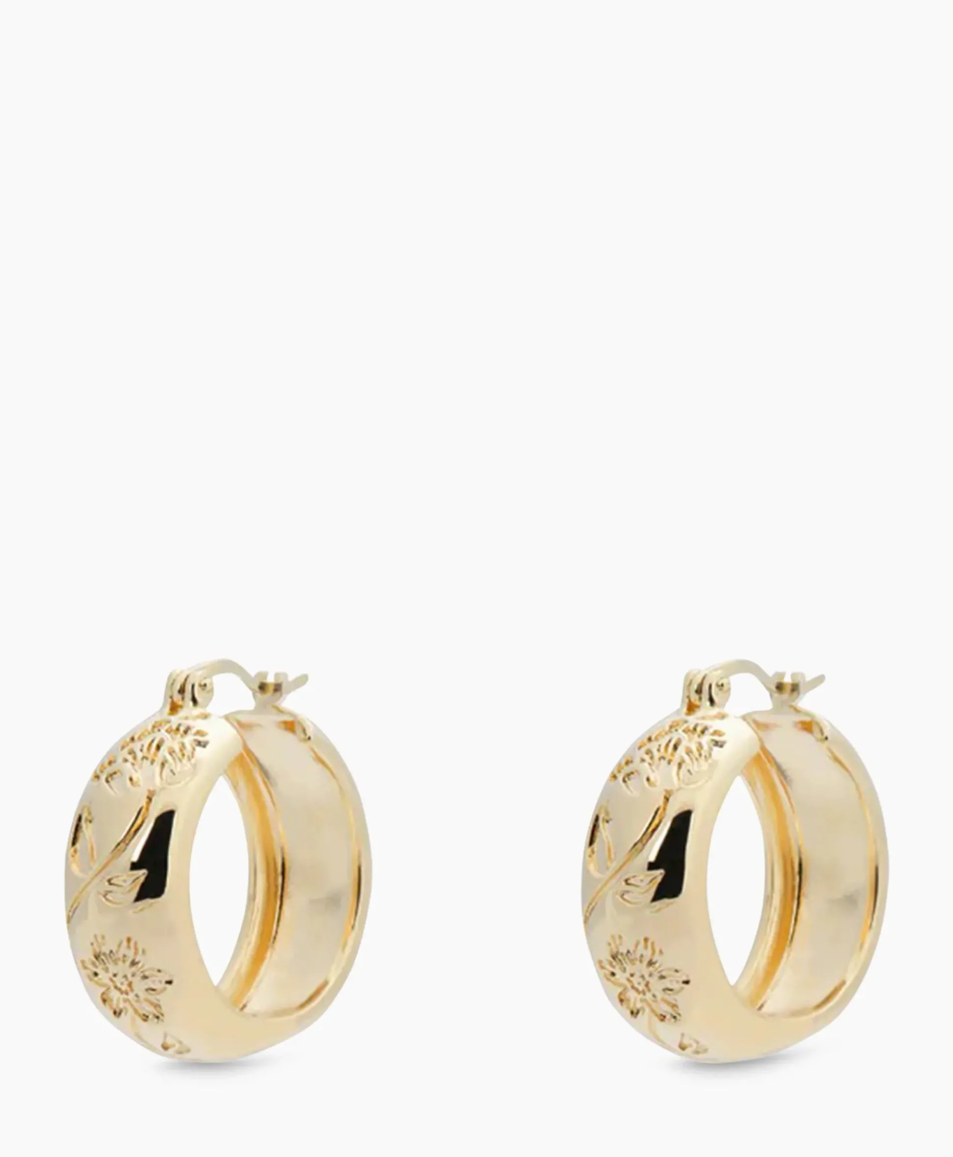Anna+Nina Oorbellen Flower Garland Stamped Hoop Earrings Bra Goud