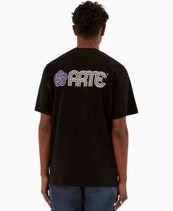 Arte Antwerp T-Shirt Korte Mouw Circle Flower Back Front Print Zwart
