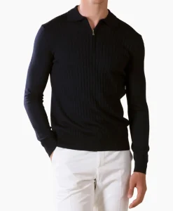 Aurelien Aurelien Pullover Rib Zip Polos Ls Donker Blauw
