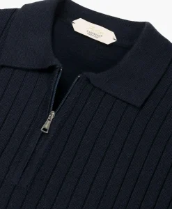 Aurelien Aurelien Pullover Rib Zip Polos Ls Donker Blauw