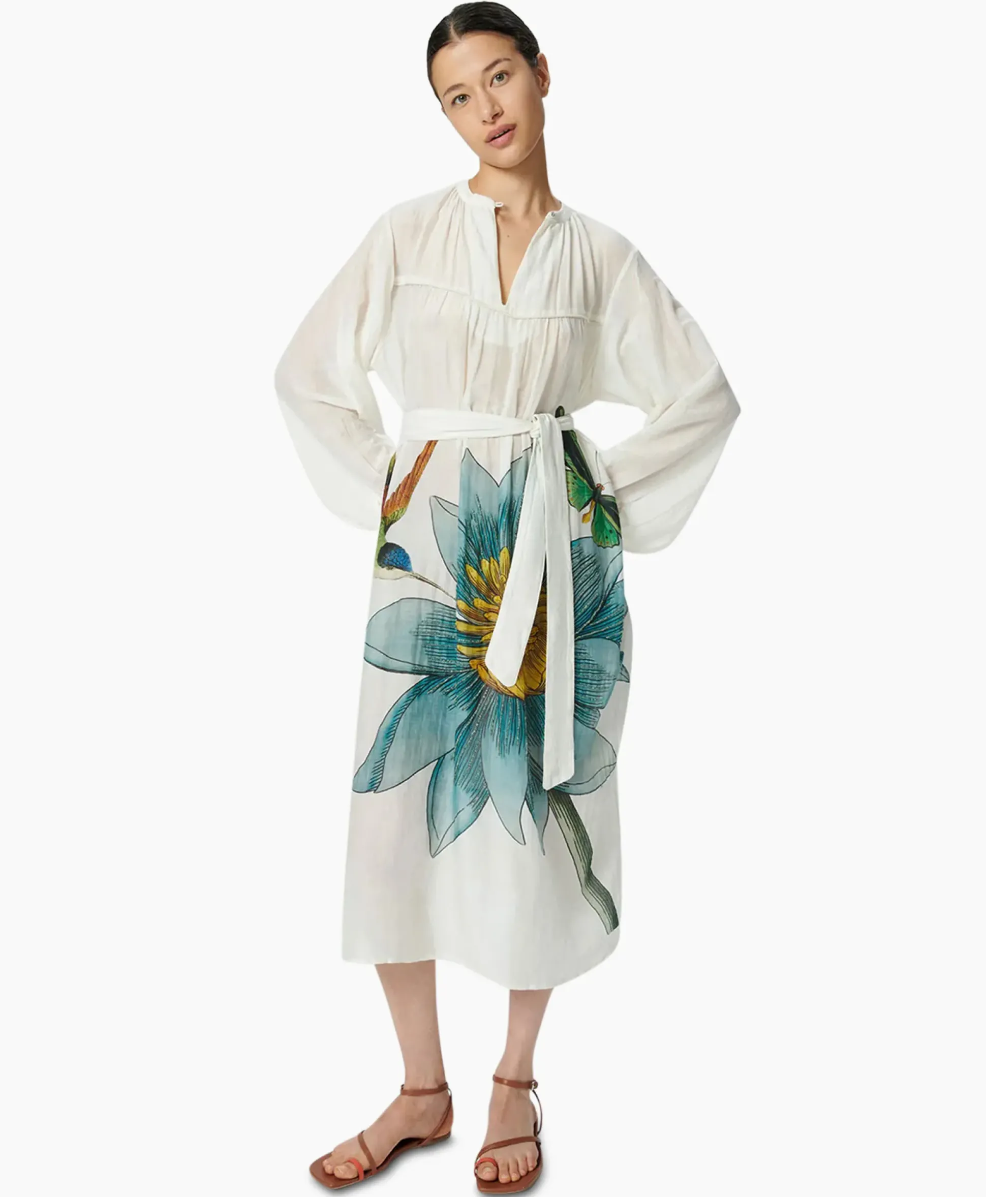 Chufy Maxi Jurk Daisy Embroidered Blauw