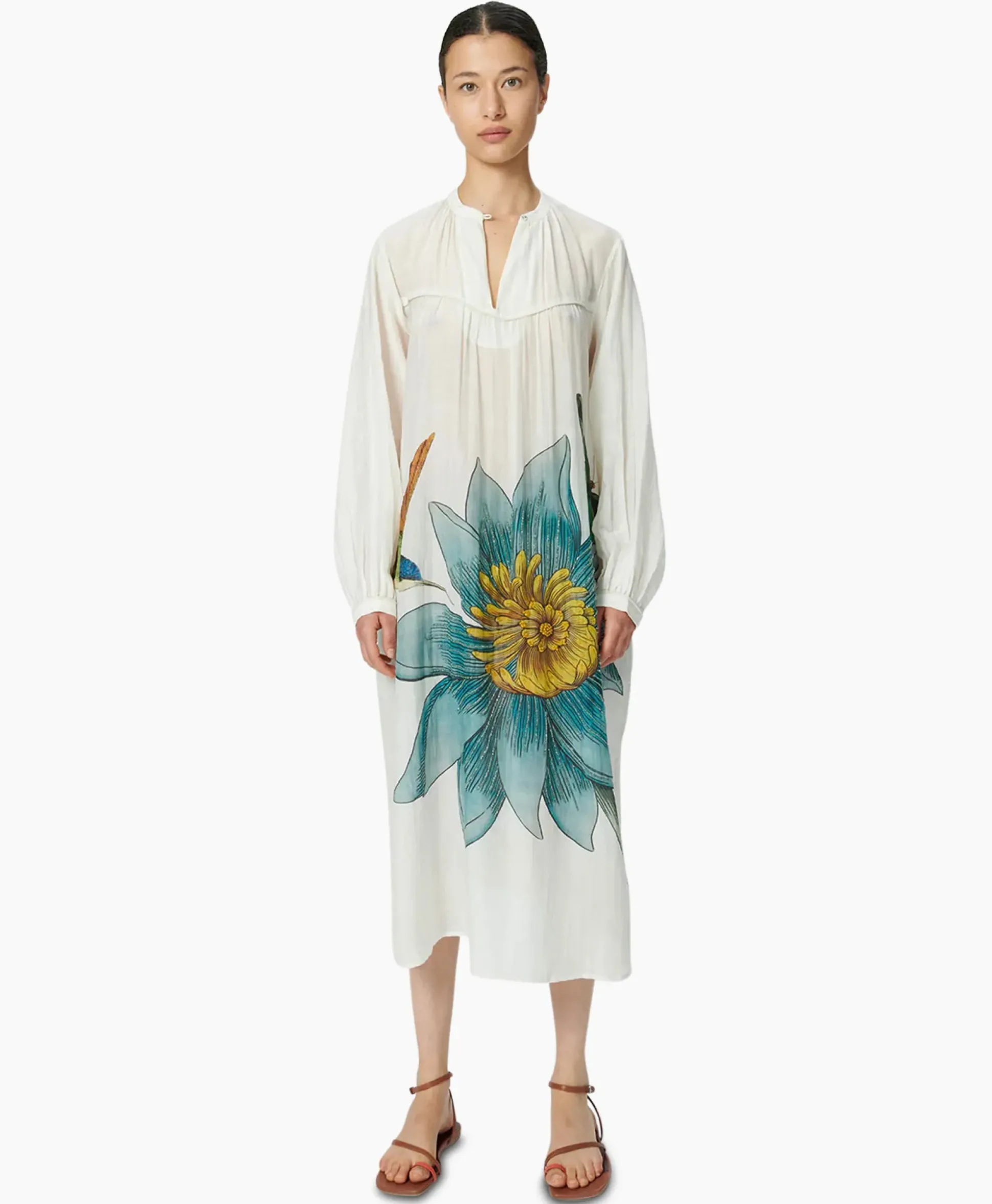 Chufy Maxi Jurk Daisy Embroidered Blauw