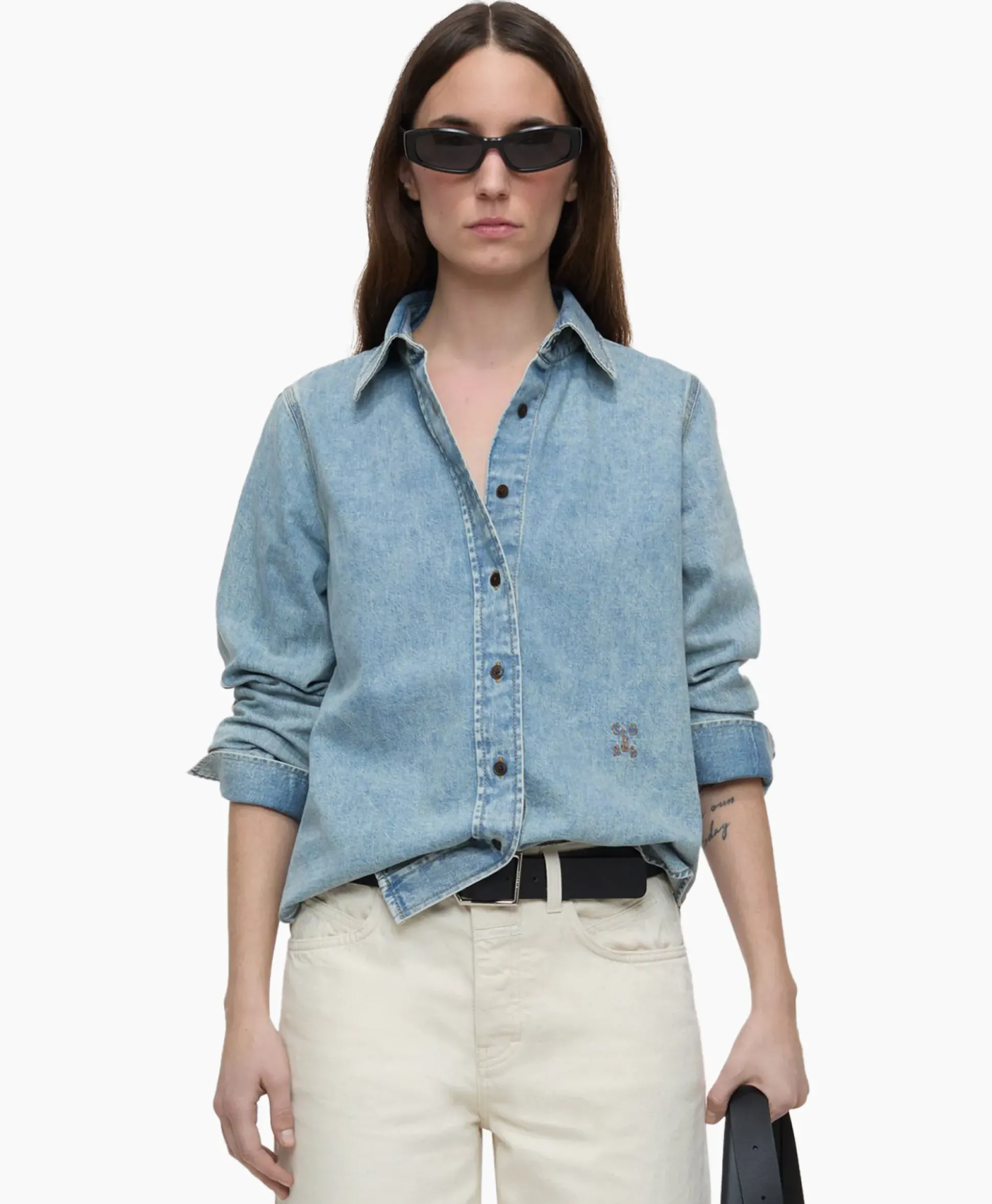 Closed Blouse Fitted Midden Blauw