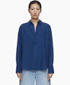 Closed Blouse Open Neck Blauw