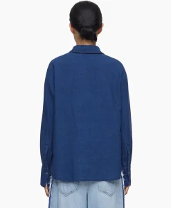 Closed Blouse Open Neck Blauw