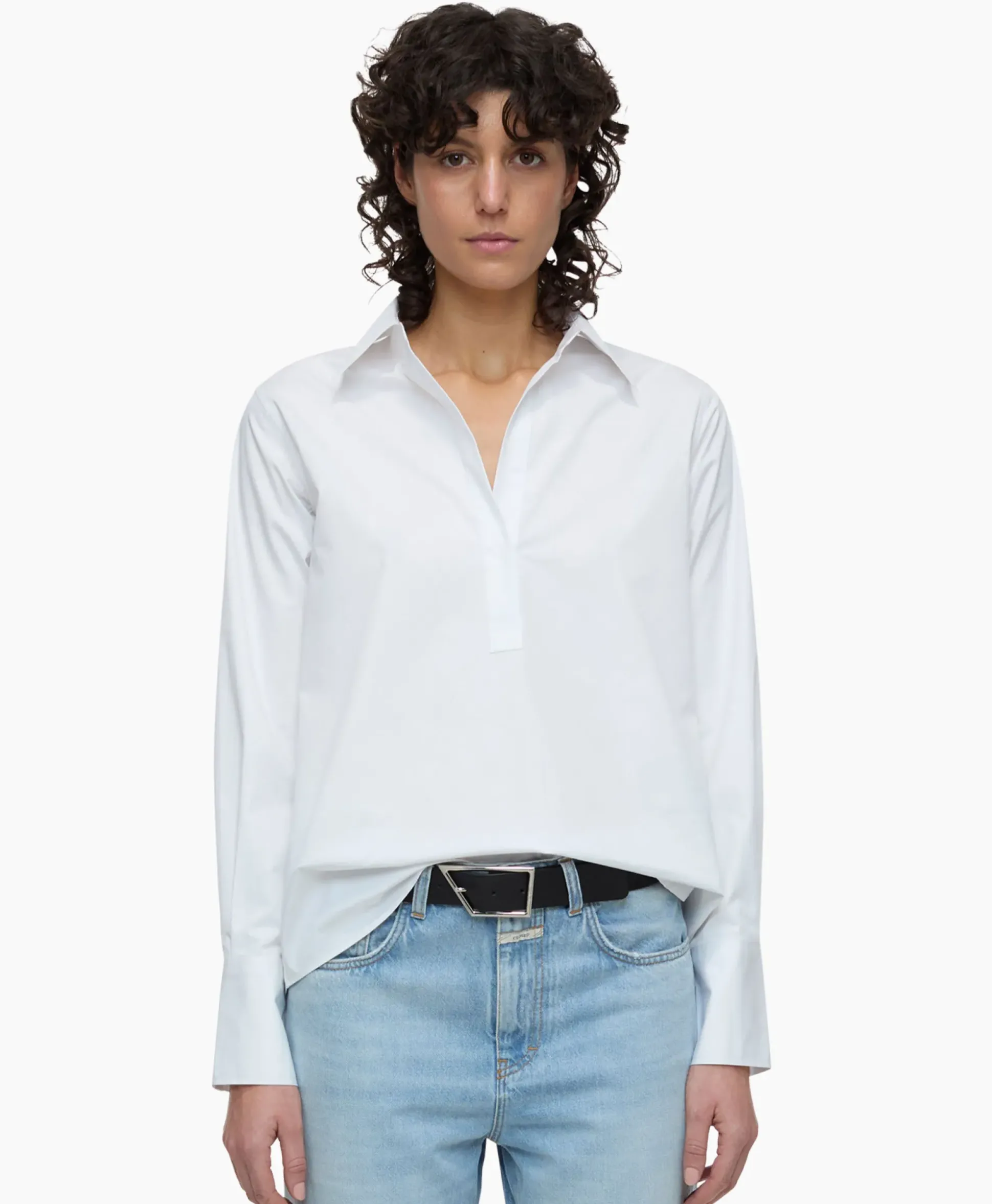 Closed Blouse Open Neck Tunic Wit