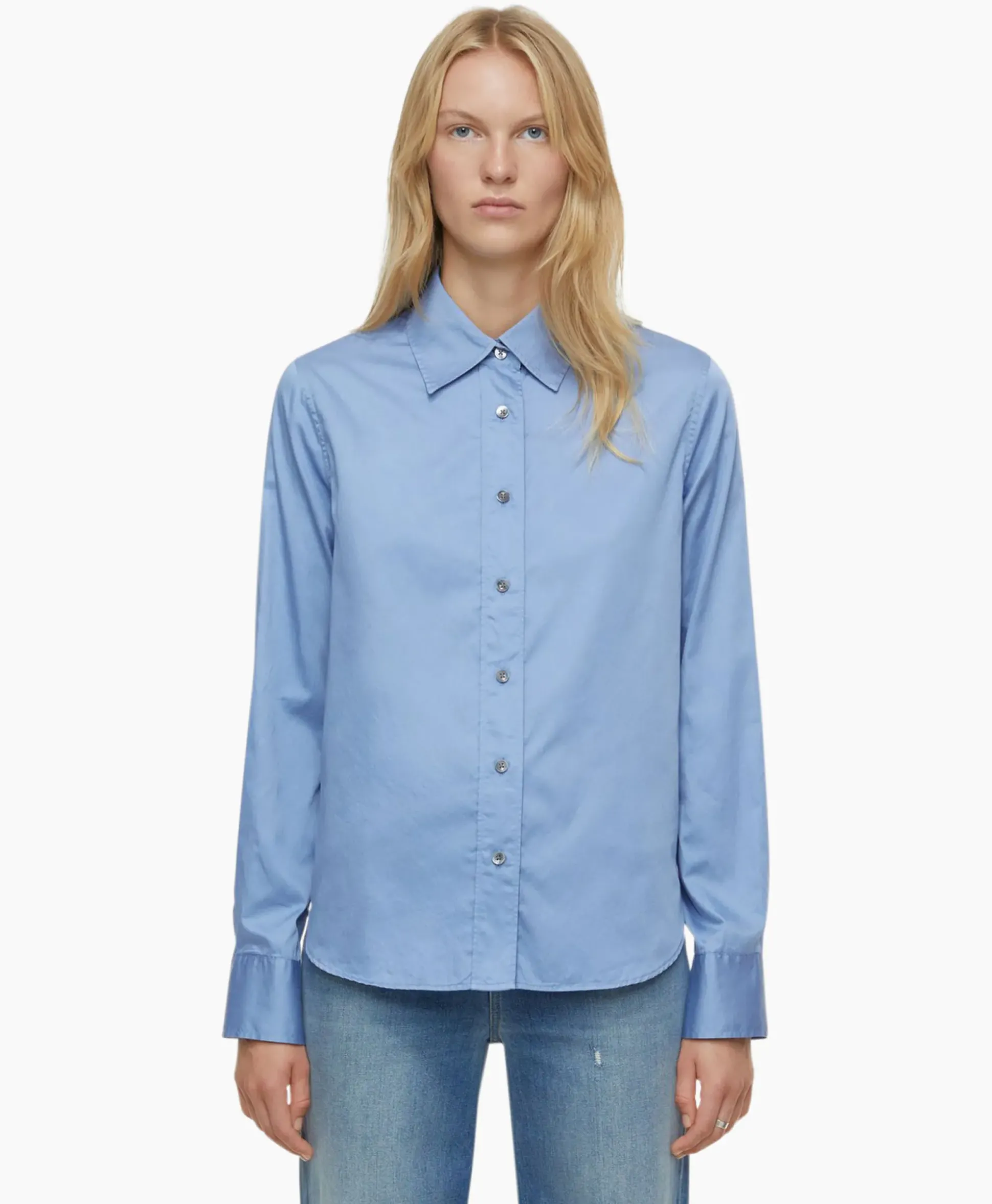 Closed Blouse Straight Fitted Blauw