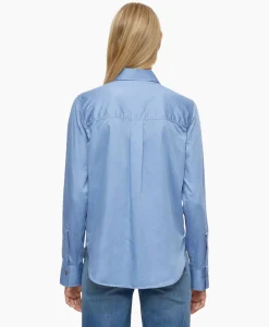 Closed Blouse Straight Fitted Blauw