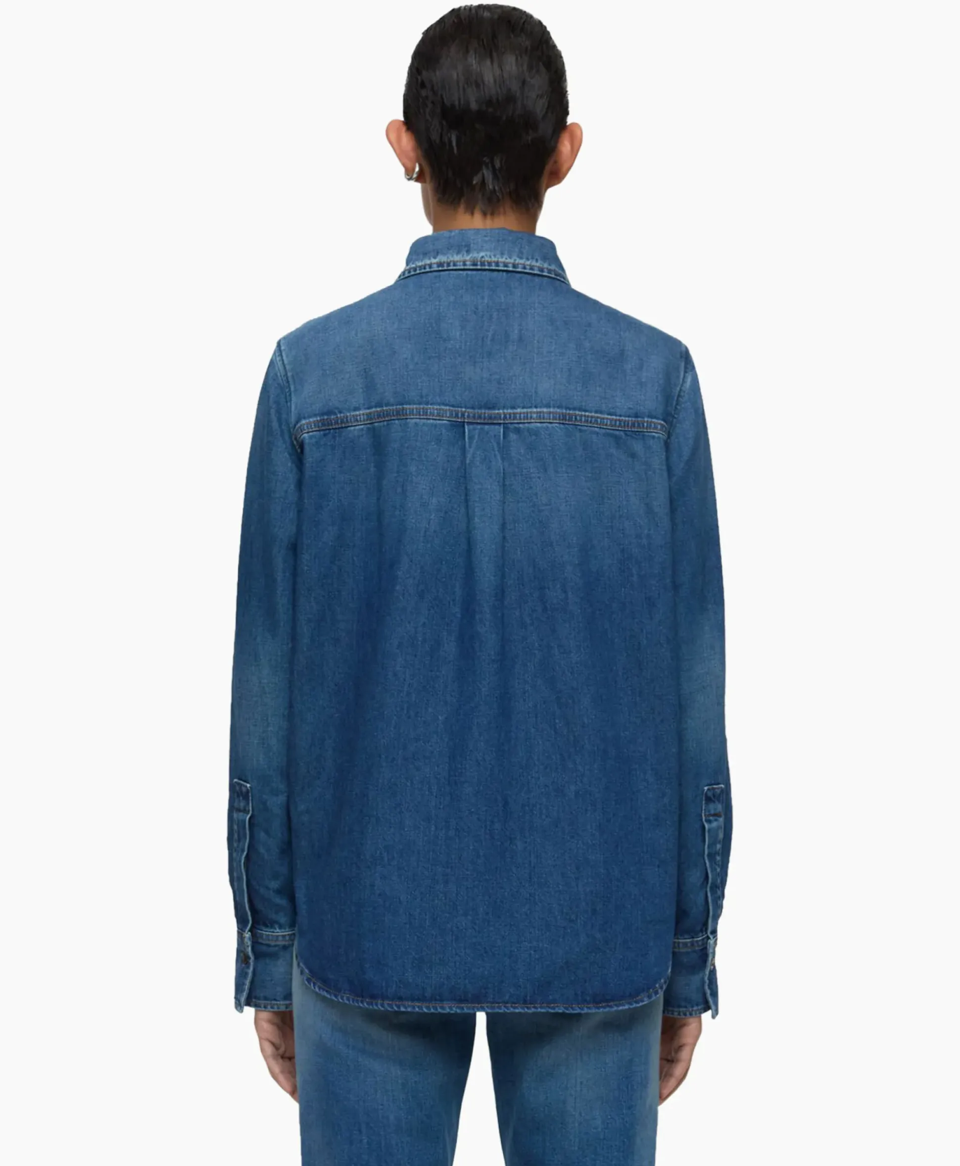 Closed Blouse Straight Fitted Blauw
