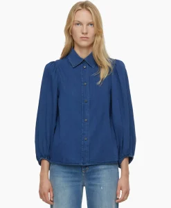 Closed Blouse Voluminous Sleeve Donker Blauw