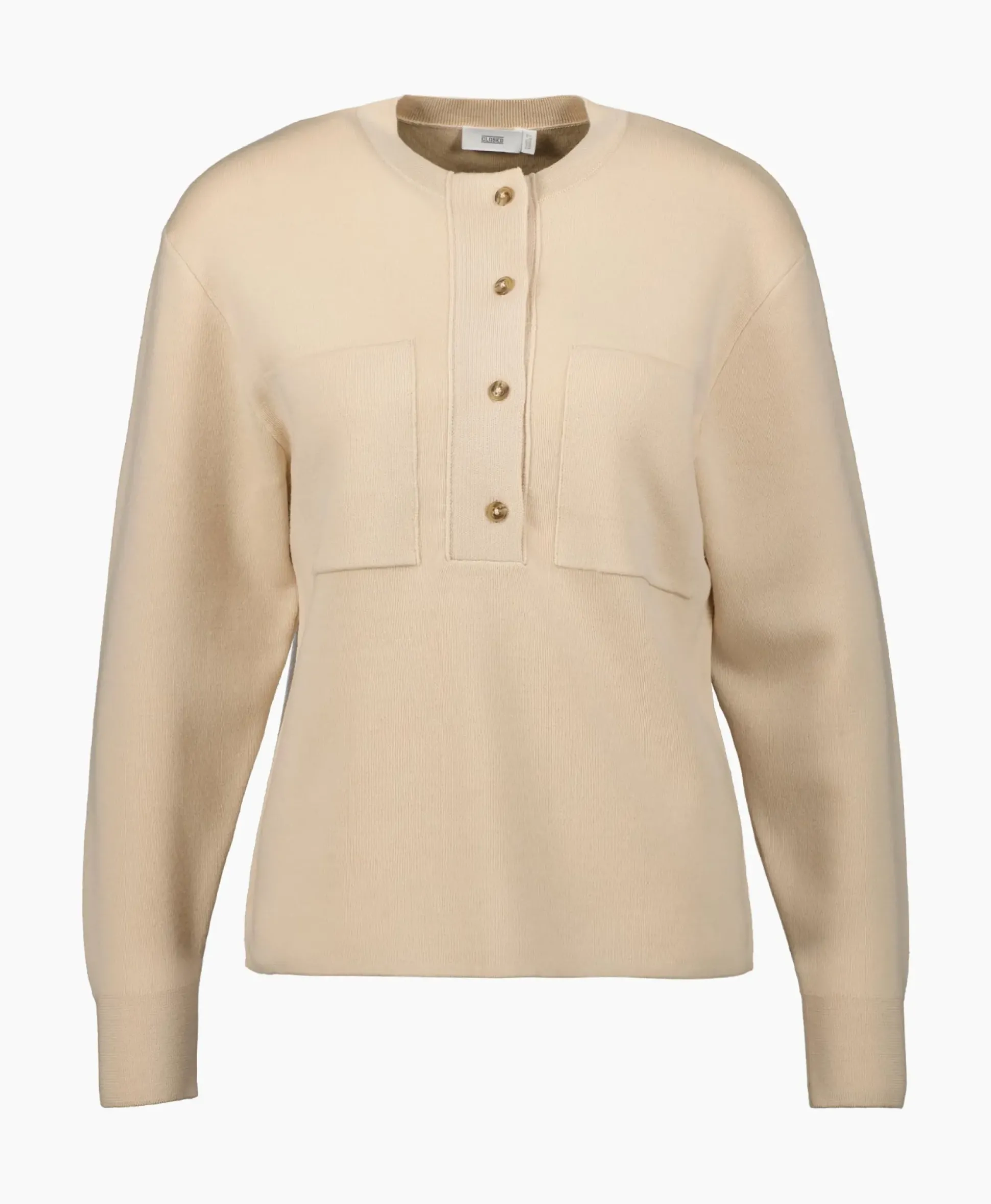 Closed Pullover Crew Neck Henley Beige