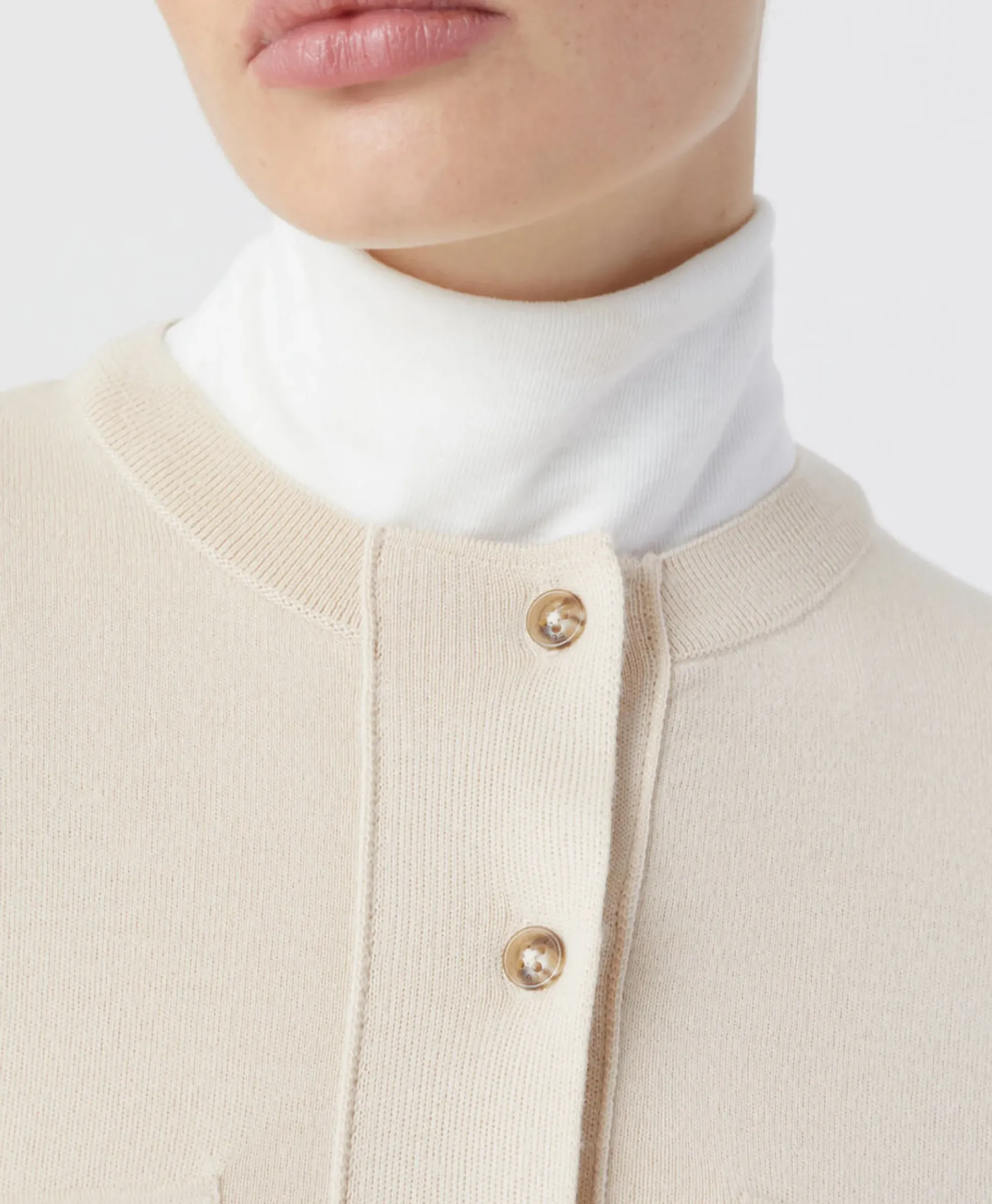 Closed Pullover Crew Neck Henley Beige