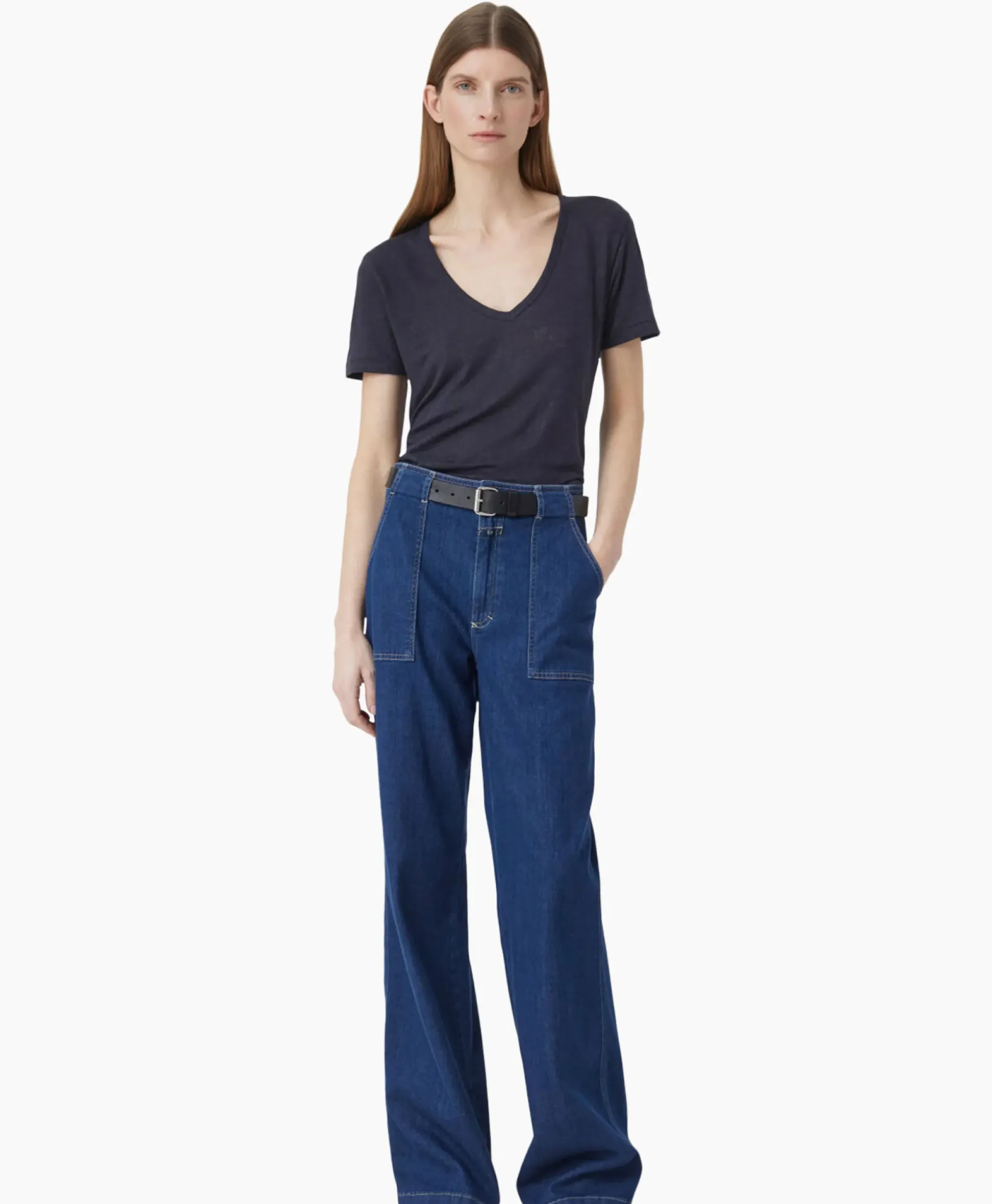 Closed T-Shirt Korte Mouw V-Neck Blauw