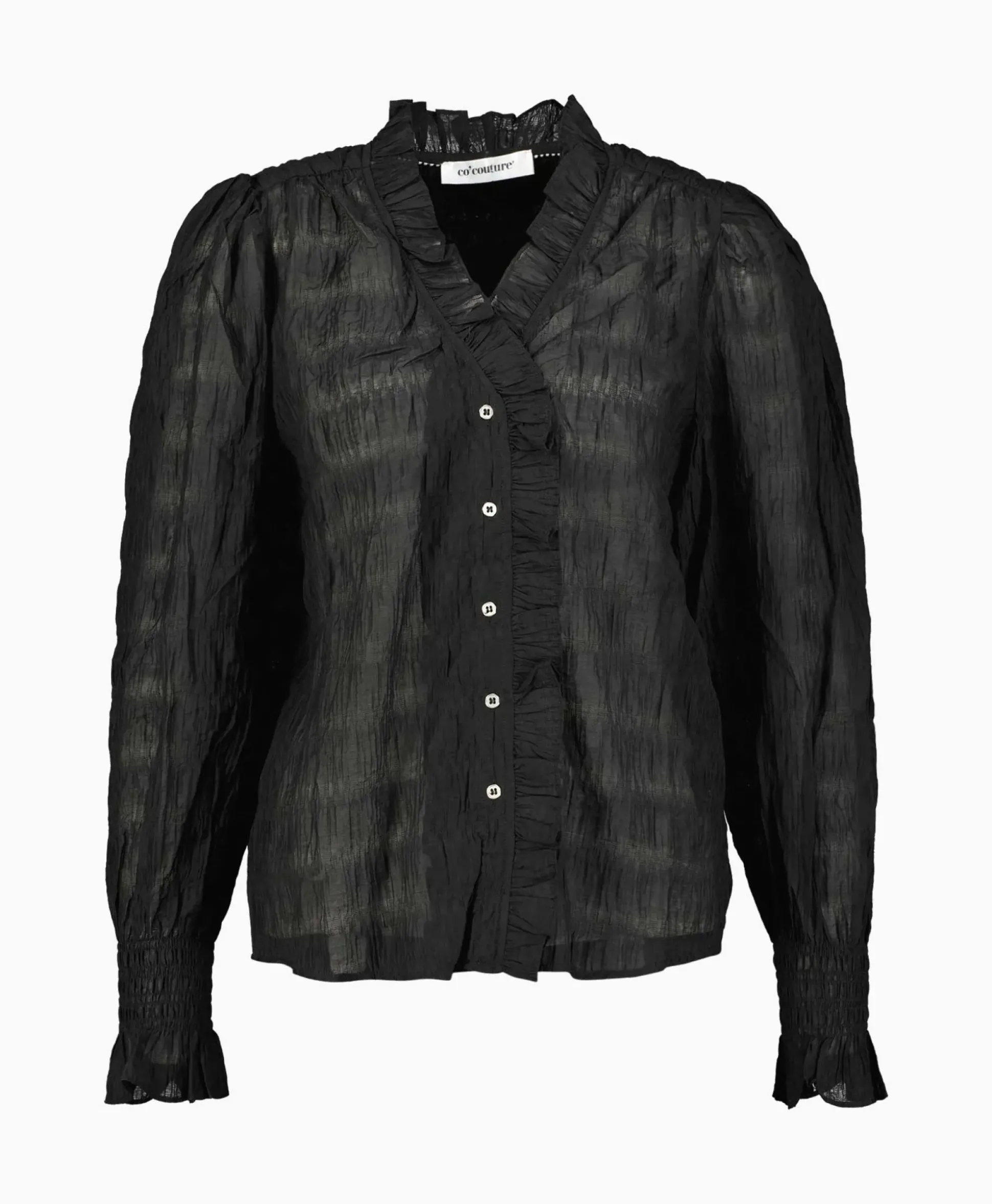 Co'Couture T-Shirt Korte Mouw Structurecc Line Frill Zwart
