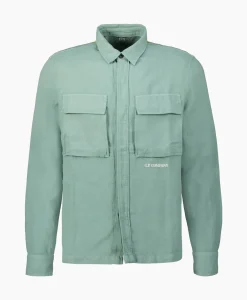 Cp Company Overshirt Broken Linen Cotton Groen