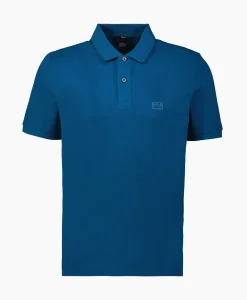 Cp Company Polo Stretch Piquet Striped Collar Blauw