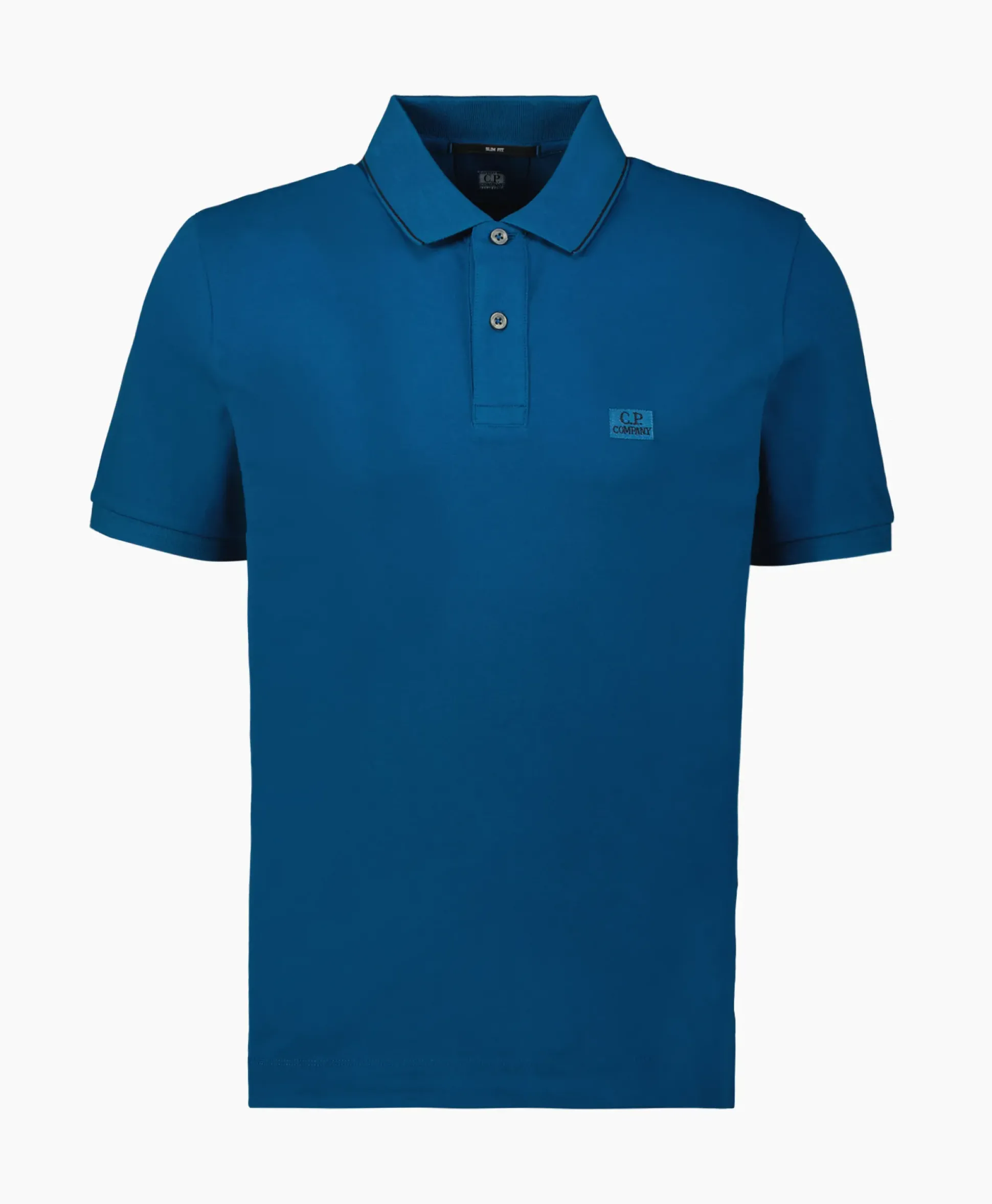 Cp Company Polo Stretch Piquet Striped Collar Blauw