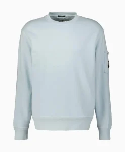 Cp Company Sweater Cotton Diagonal Fleece Lens Licht Blauw