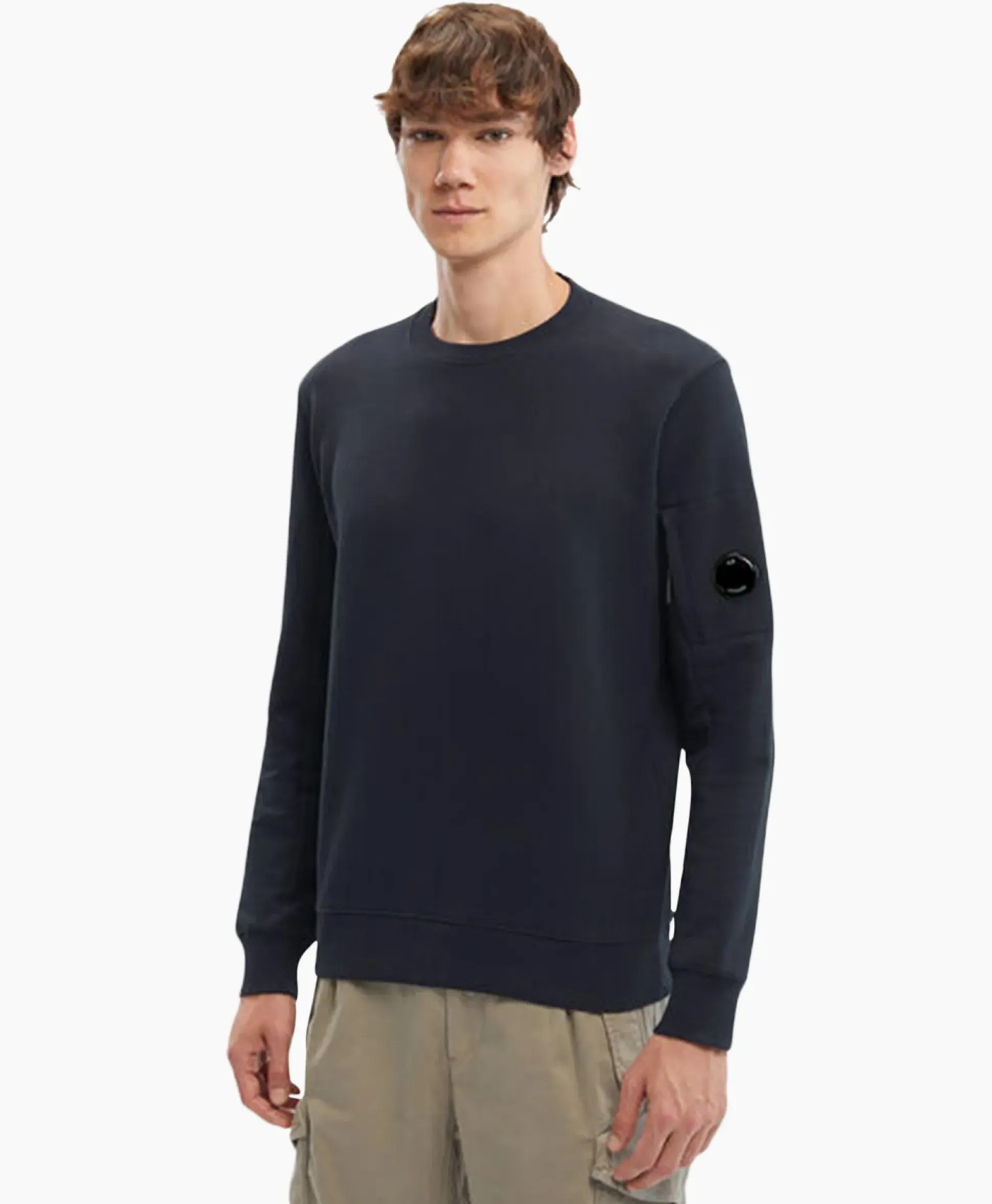 Cp Company Sweater Diagonal Raised Fleece Donker Blauw