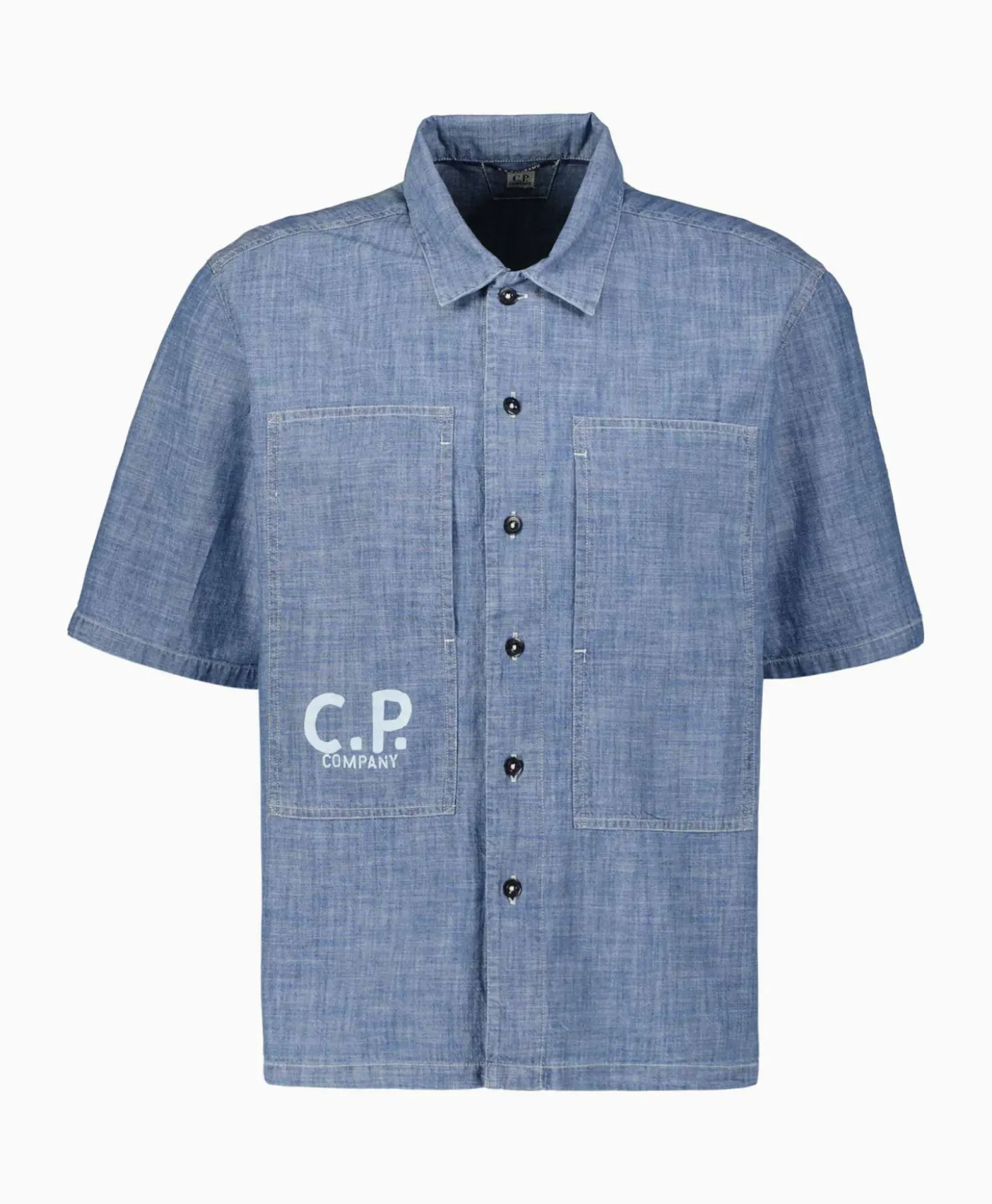 Cp Company T-Shirt Chambray Short Sleeved Logo Blauw