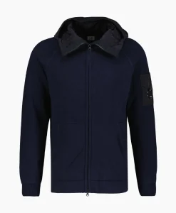 Cp Company Vest Cotton Mixed Hooded Knit Donker Blauw