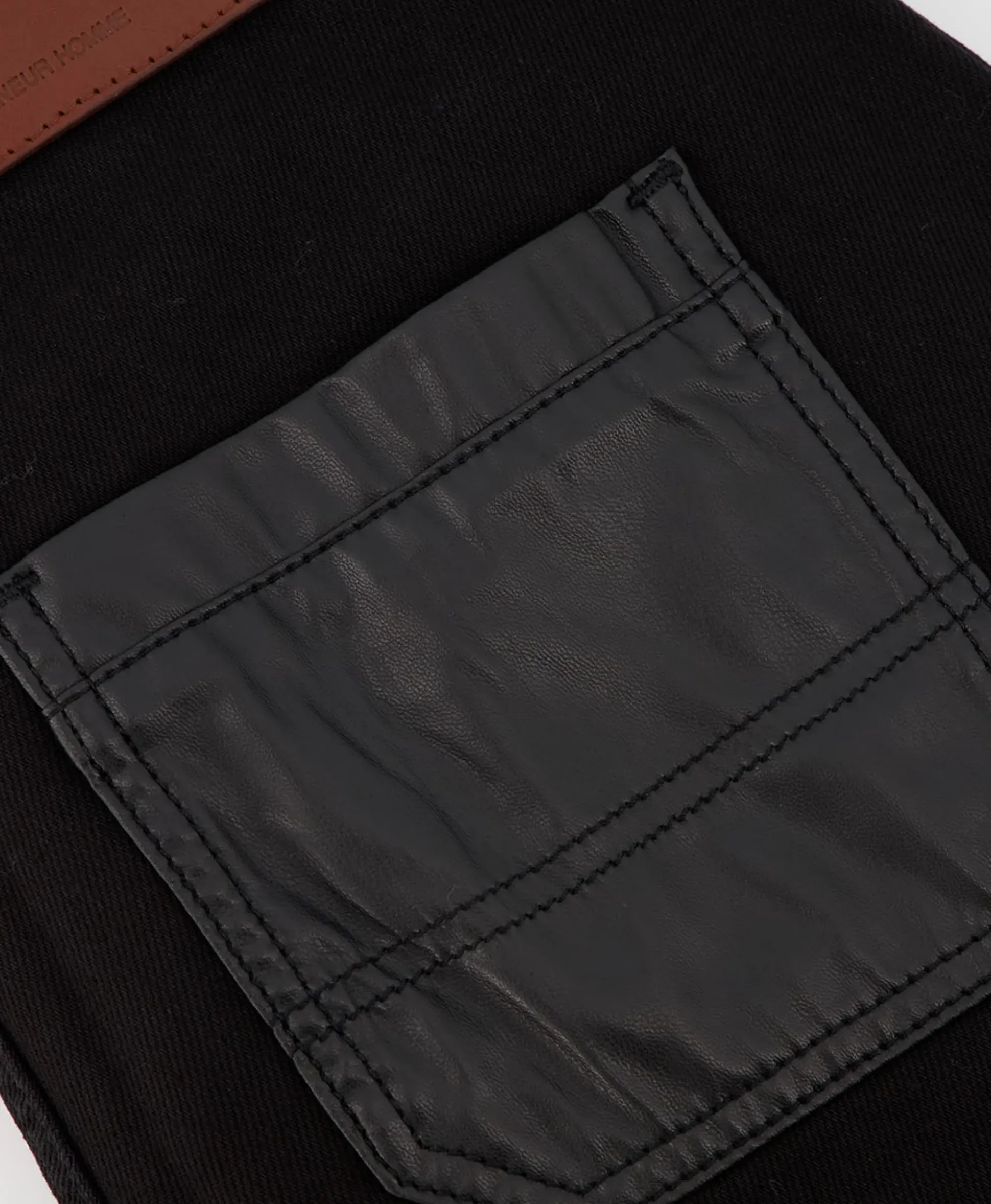 Flaneur Jeans Carpenter Straight With Leather Patches Zwart
