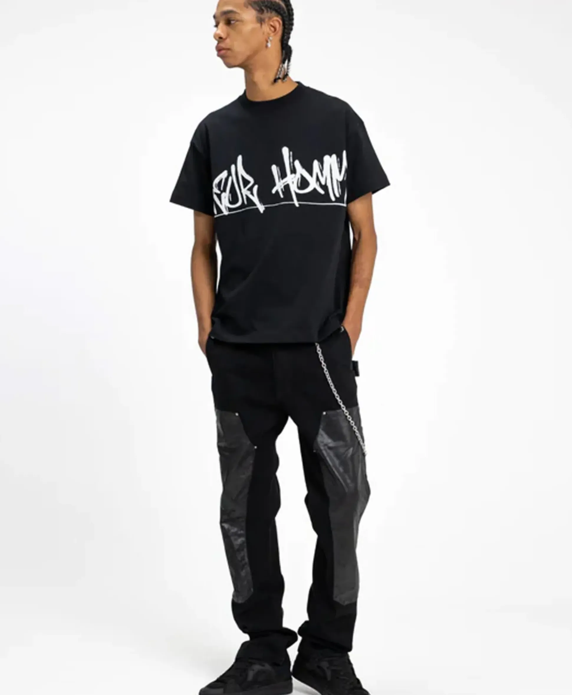 Flaneur Jeans Carpenter Straight With Leather Patches Zwart