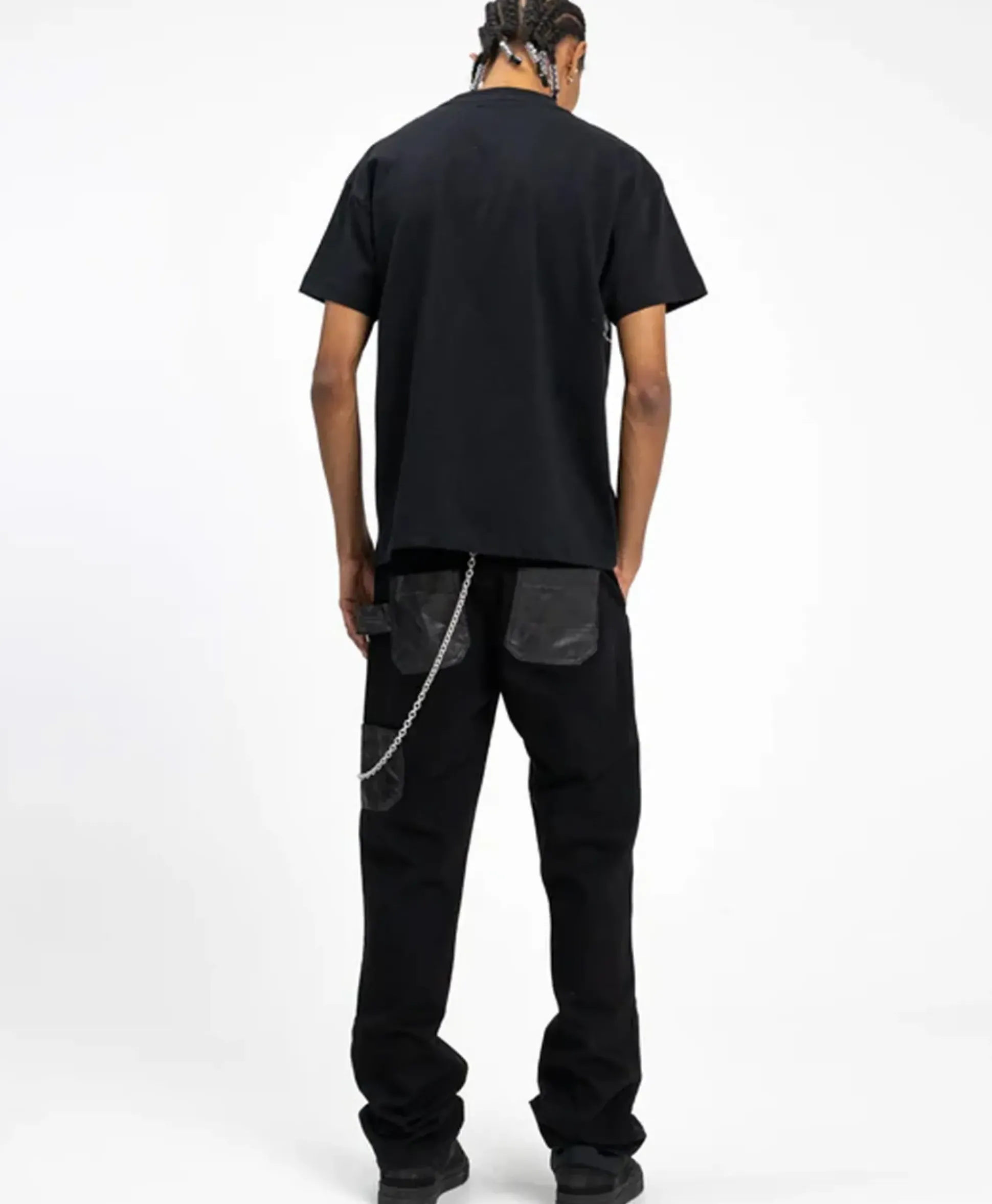 Flaneur Jeans Carpenter Straight With Leather Patches Zwart