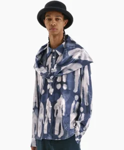 Flaneur Overshirt Character Silk Hooded Blauw