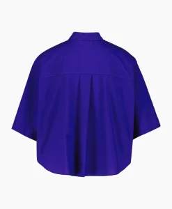 Forte_Forte Blouse Bci Cotton Popeline Half Sleeves Paars