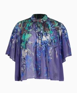 Forte_Forte Blouse Heaven Print Cotton Silk Voile Short Sleeve Paars