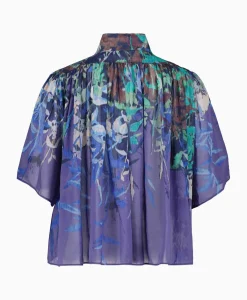 Forte_Forte Blouse Heaven Print Cotton Silk Voile Short Sleeve Paars