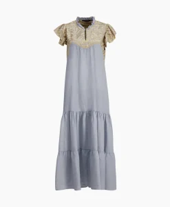 Greek Archaic Kori Maxi Jurk Long New All Over Sleeveless Ruffles Licht Grijs