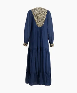 Greek Archaic Kori Maxi Jurk Long New All Over Cotton Donker Blauw