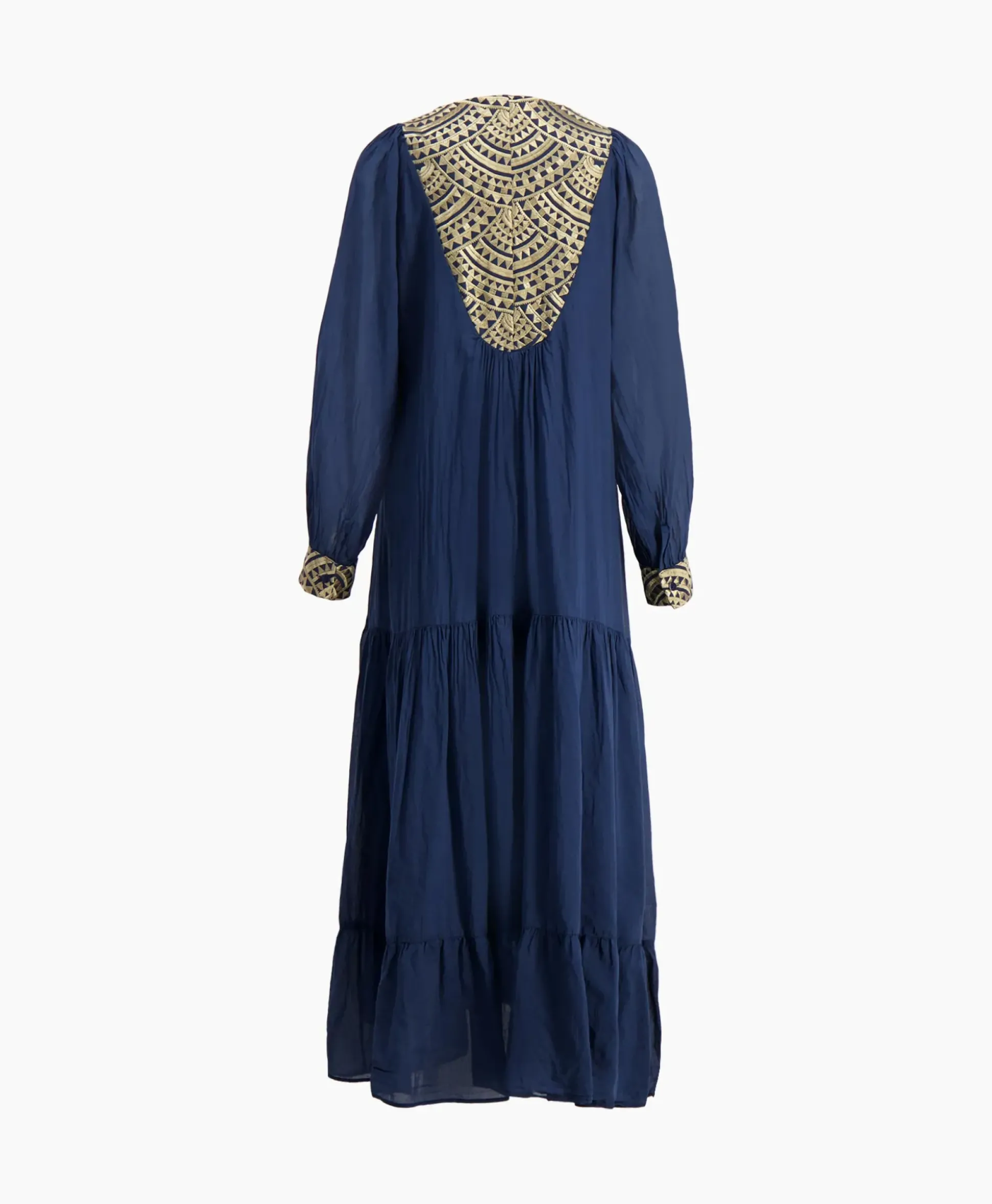 Greek Archaic Kori Maxi Jurk Long New All Over Cotton Donker Blauw