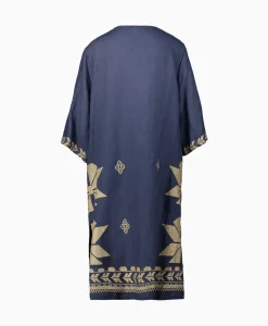 Greek Archaic Kori Midi Jurk Aeolis V-Neck Donker Blauw