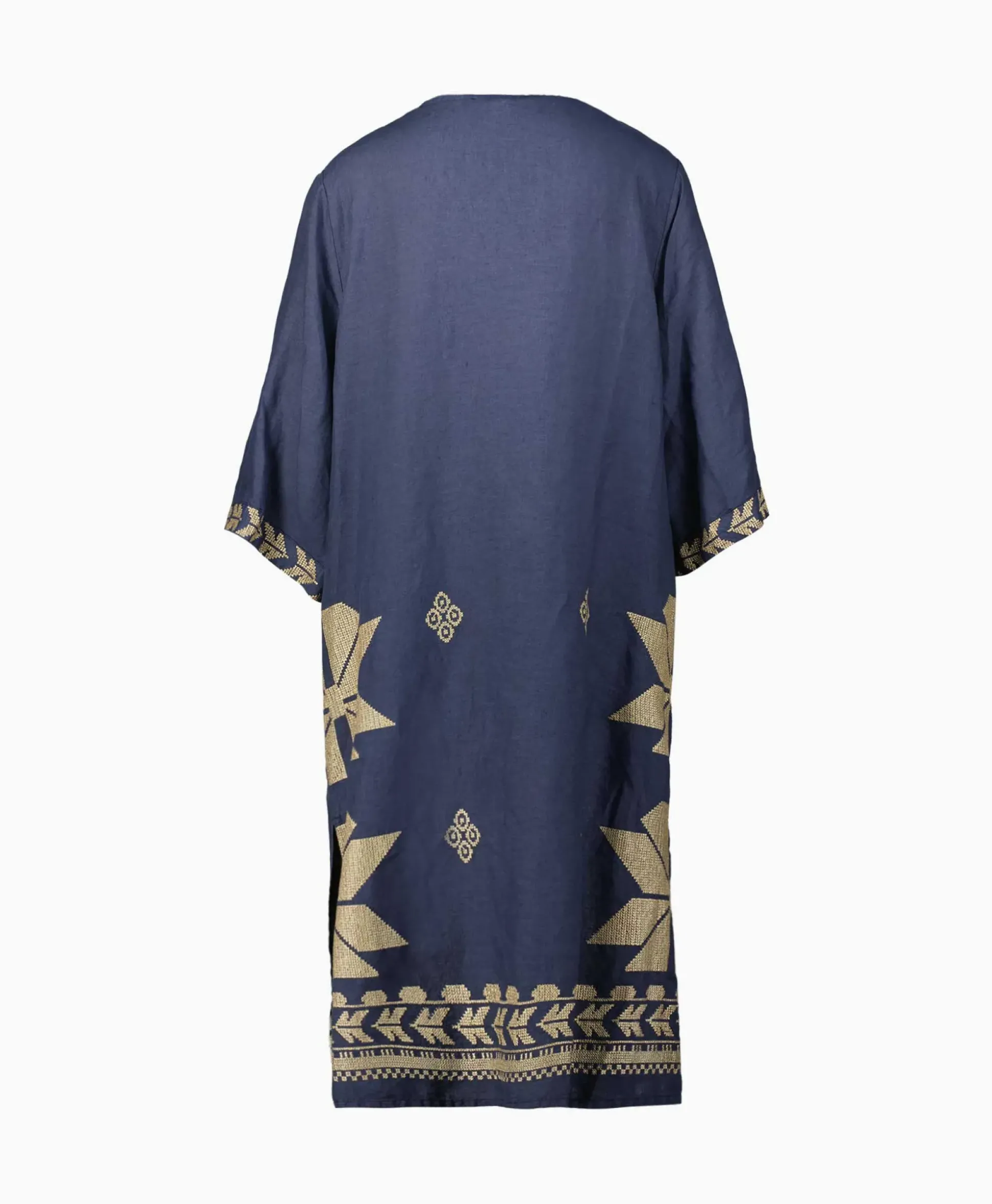 Greek Archaic Kori Midi Jurk Aeolis V-Neck Donker Blauw