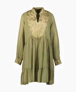 Greek Archaic Kori Mini Jurk Short New All Over Cotton Goud