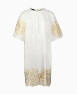 Greek Archaic Kori Mini Jurk Short Labyrinth Bell Sleeve Wit