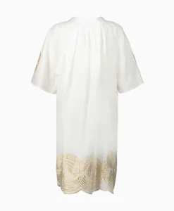 Greek Archaic Kori Mini Jurk Short Labyrinth Bell Sleeve Wit