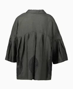 Greek Archaic Kori Top Labyrinth Pleates Buttons Khaki