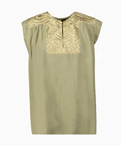 Greek Archaic Kori Top New All Over Sleeveless Buttons Goud